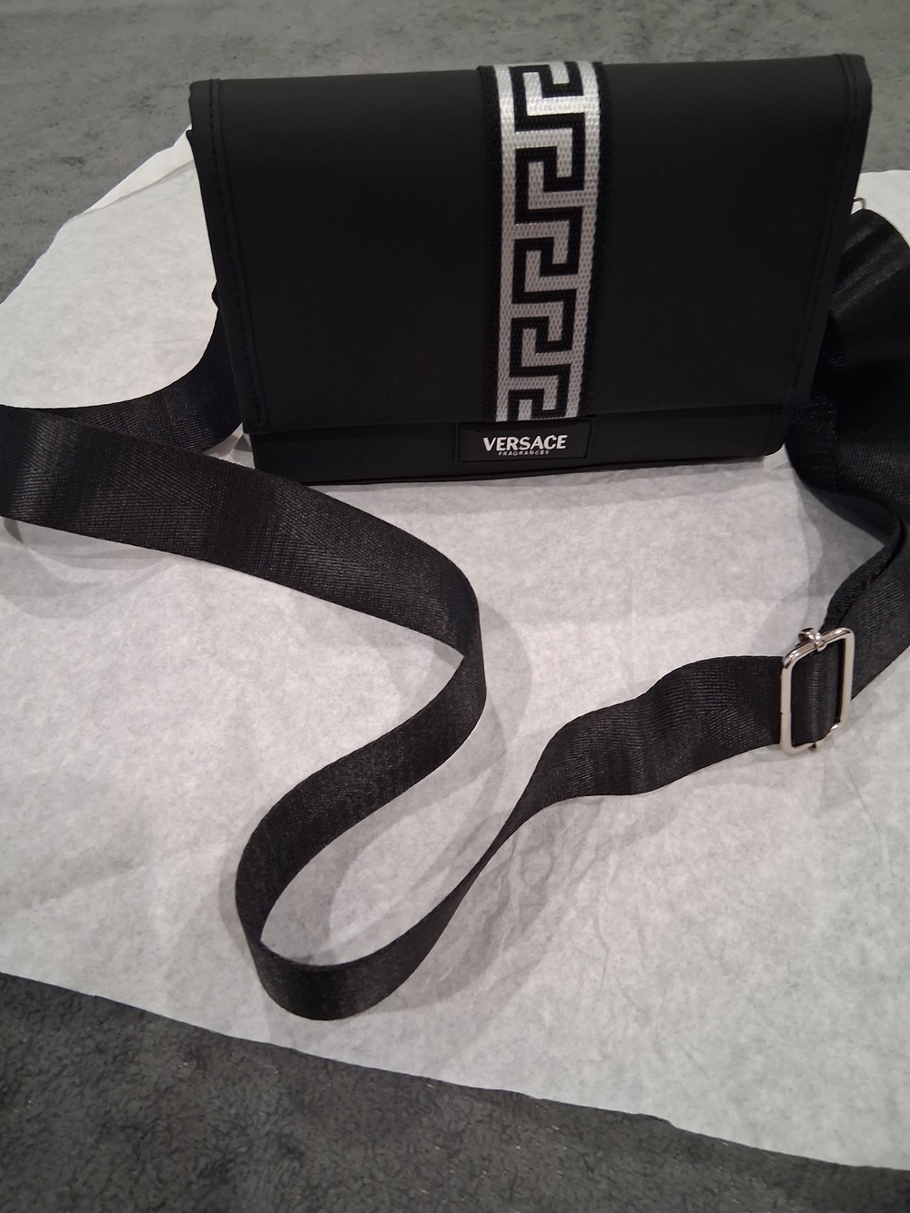 Versace GWP  Black Crossbody Bag with Greek Key Detail.Brand New